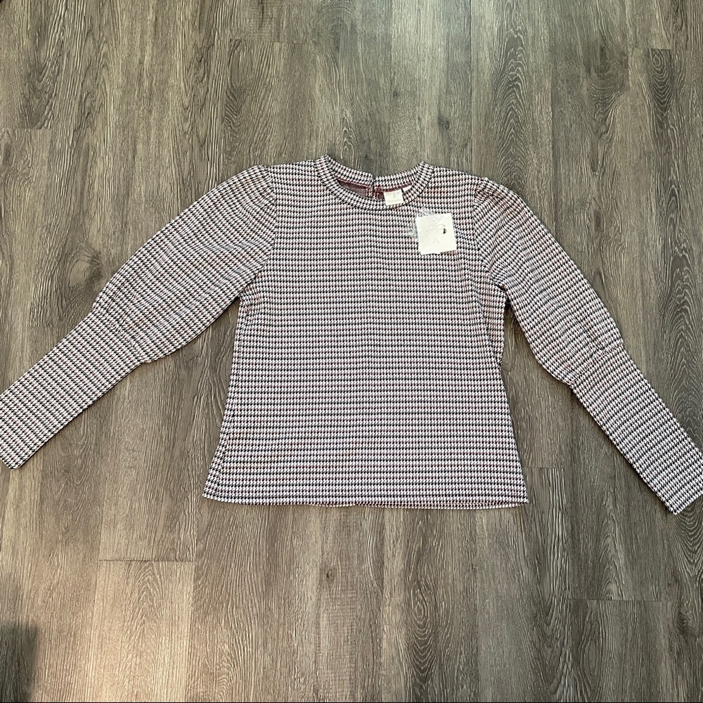 Houndstooth Print Long Sleeve Statement Sleeves